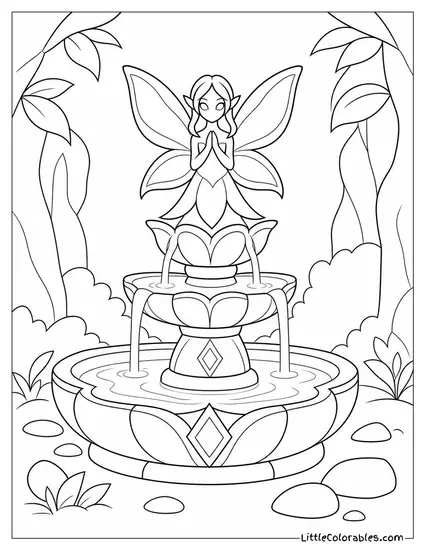 A Fairy Fountain Glowing Softly in a Hidden Grove Legend of Zelda Coloring Page