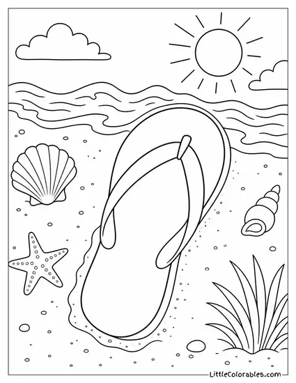 A Flip Flop Outline Drawn in the Sand With a Stick Coloring Page