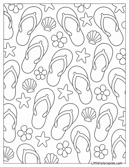 A Flip Flop Print Repeated as a Pattern Across the Whole Page Coloring Page