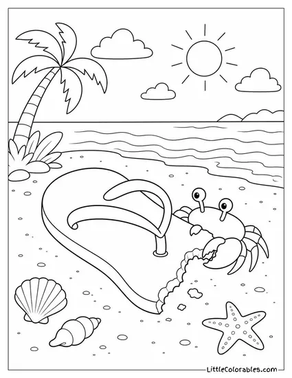A Flip Flop With a Bite Taken Out of It by a Crab Coloring Page