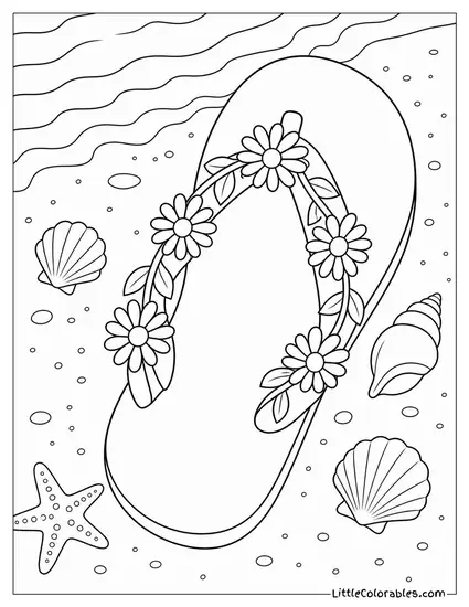 A Flip Flop With a Daisy Chain Woven Through the Straps Coloring Page