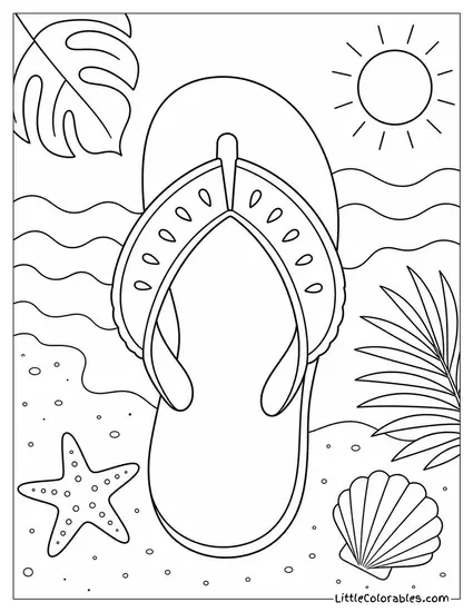 A Flip Flop With a Fruit Slice Strap Made of Watermelon Coloring Page