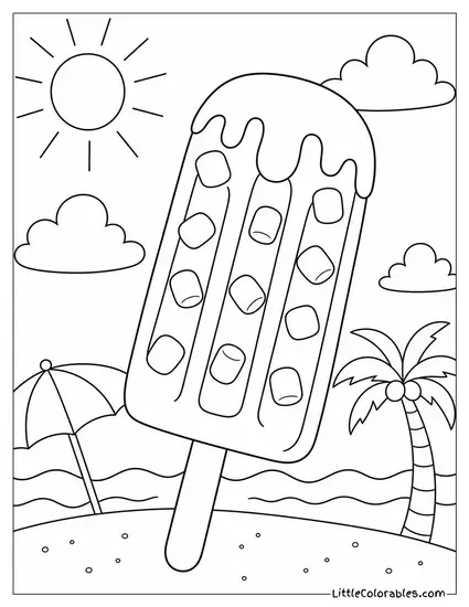 A Frozen Hot Chocolate Popsicle With Mini Marshmallows Inside Coloring Page