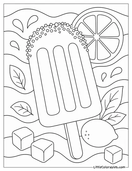 A Frozen Lemonade Popsicle With a Sugared Rim and Lemon Slice Coloring Page