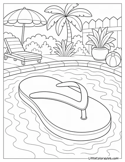 A Giant Flip Flop Used as a Raft in a Backyard Pool Coloring Page