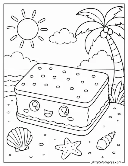 A Giant Ice Cream Sandwich With a Smiley Face Coloring Page