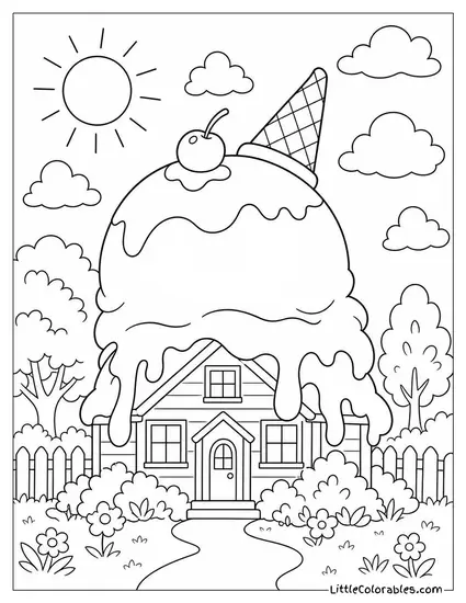 A Giant Ice Cream Scoop Bigger Than a House Coloring Page