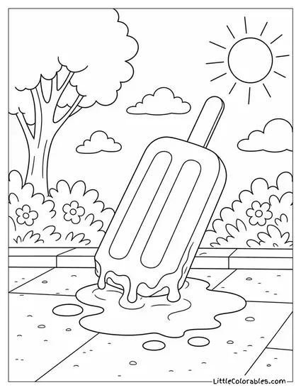 A Half Melted Popsicle Dripping Onto a Hot Sidewalk Coloring Page