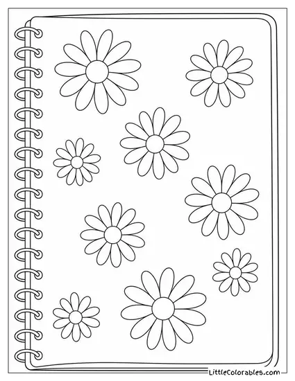 A Handful of Daisies Scattered Across an Open Notebook Page Coloring Page