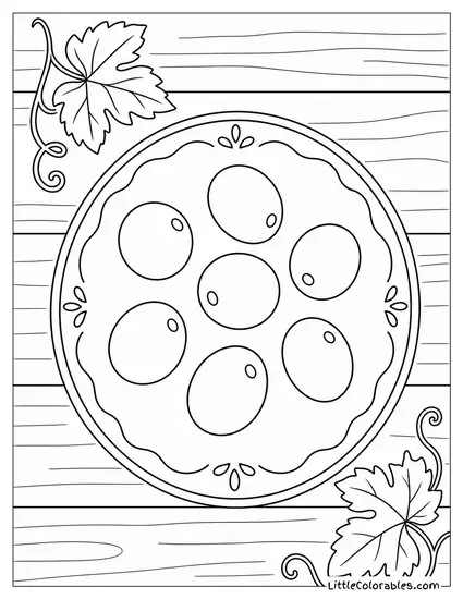 A Handful of Loose Grapes Arranged in a Small Circle on a Round Tray Coloring Page