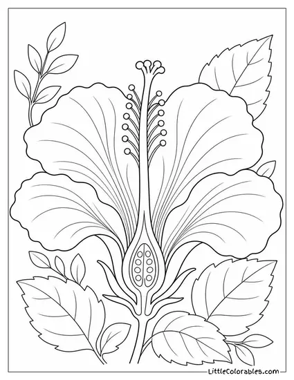 A Hibiscus Cross Section Showing Stamens Pistil and Petals Coloring Page