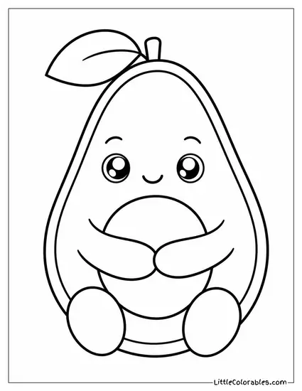 A Kawaii Avocado Hugging Its Own Pit Like a Teddy Bear Coloring Page