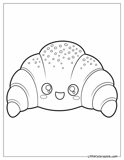 A Kawaii Croissant With a Sprinkle of Powdered Sugar Smile Coloring Page