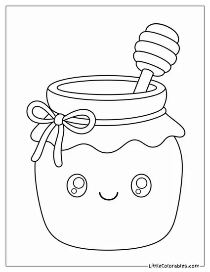 A Kawaii Jar of Honey With a Tiny Content Smiling Face Coloring Page