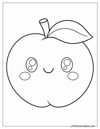 A Kawaii Peach With Rosy Cheeks and a Little Stem Hat Coloring Page