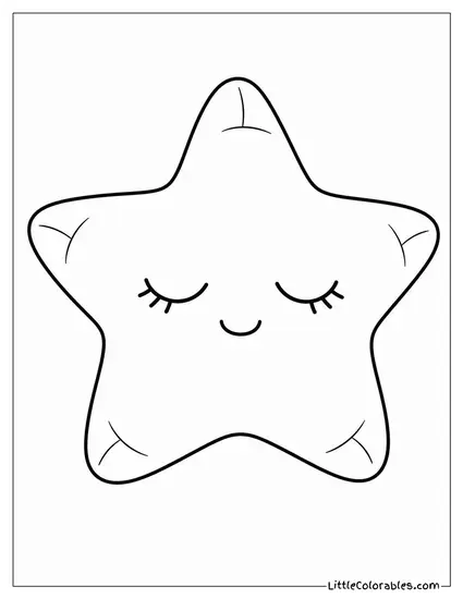 A Kawaii Star Shaped Pillow With Closed Sleepy Eyes Coloring Page