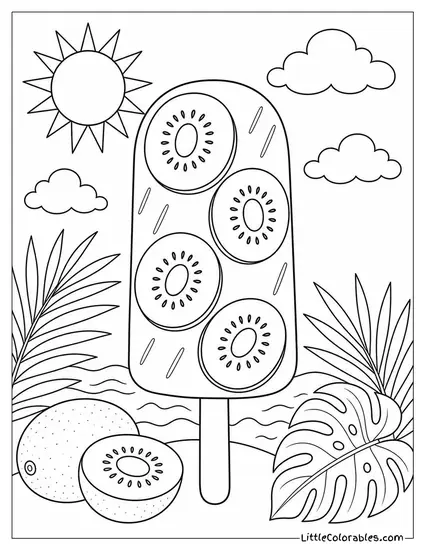 A Kiwi Popsicle With Sliced Kiwi Rounds Frozen Inside Coloring Page