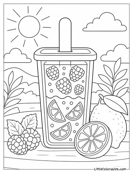A Layered Blue Raspberry and Lemonade Popsicle in a Clear Mold Coloring Page