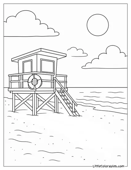 A Lifeguard Tower Casting a Long Shadow on Empty Sand Coloring Page