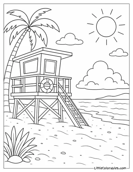 A Lifeguard Tower on a Wide Empty Sunny Beach Coloring Page