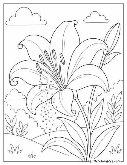 A Lily with Pollen Falling from its Anthers Coloring Page