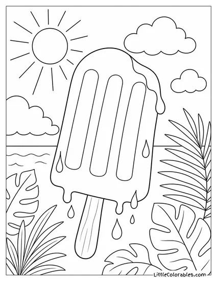 A Lime Green Popsicle Dripping in the Summer Heat Coloring Page