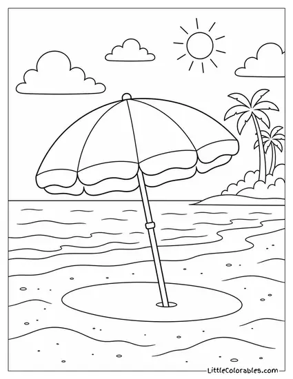 A Lone Beach Umbrella Casting Shadow on Undisturbed Sand Coloring Page