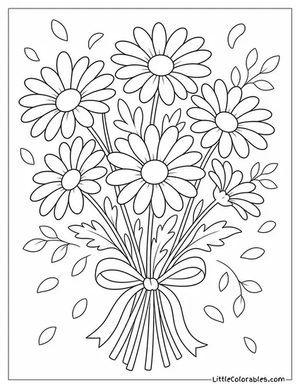 A Loose Handful of Daisies Tied with a Thin Ribbon Coloring Page