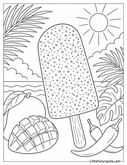 A Mango Chili Popsicle With Chili Powder Dusted on the Outside Coloring Page