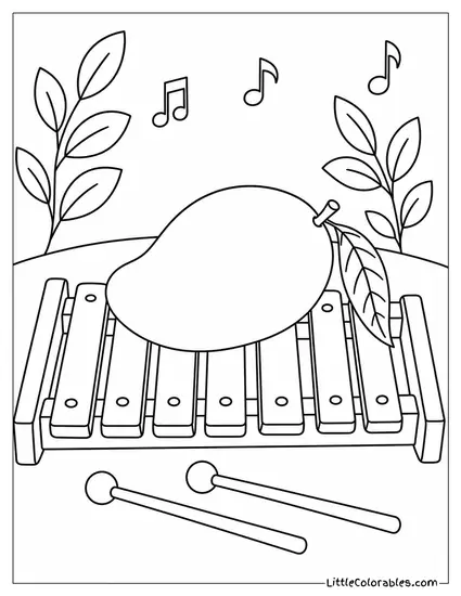 A Mango Resting Across the Keys of a Plain Wooden Xylophone Coloring Page