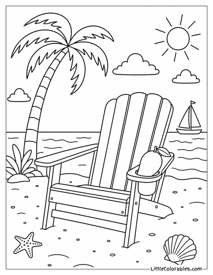 A Mango Resting in the Cup Holder of a Simple Beach Chair Coloring Page