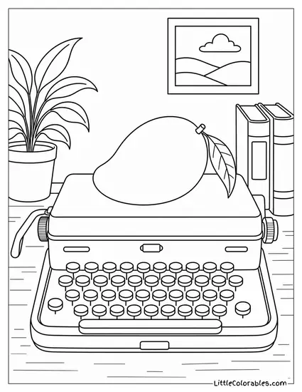 A Mango Sitting on Top of a Closed Vintage Typewriter Coloring Page
