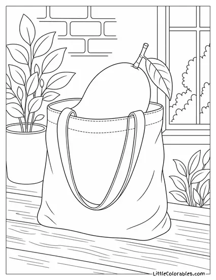 A Mango Tucked Inside a Canvas Tote Bag With the Stem Poking Out Coloring Page