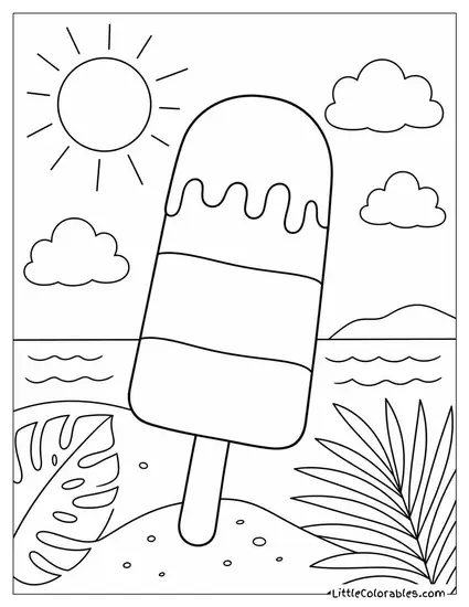 A Neapolitan Popsicle With Chocolate Vanilla and Strawberry Layers Coloring Page