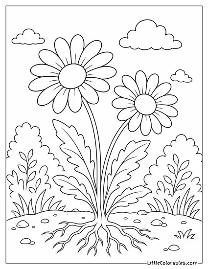 A Pair of Daisies Growing from the Same Root Coloring Page