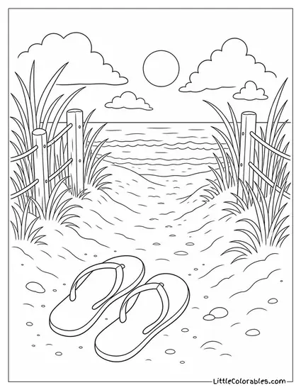 A Pair of Flip Flops at the Base of a Dune Path Coloring Page