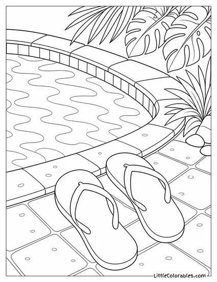 A Pair of Flip Flops at the Edge of a Swimming Pool Coloring Page