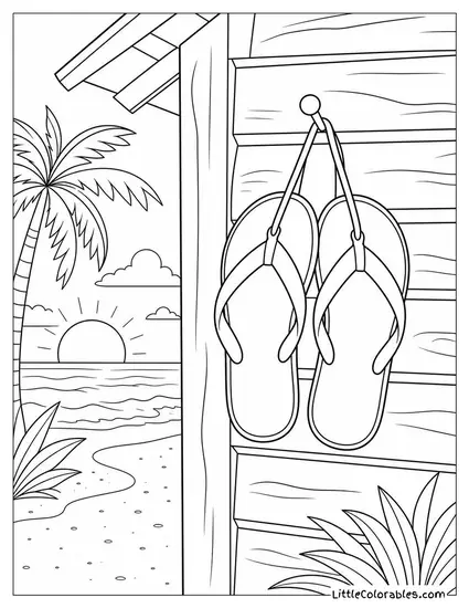 A Pair of Flip Flops Hanging From a Beach Shack Nail Coloring Page