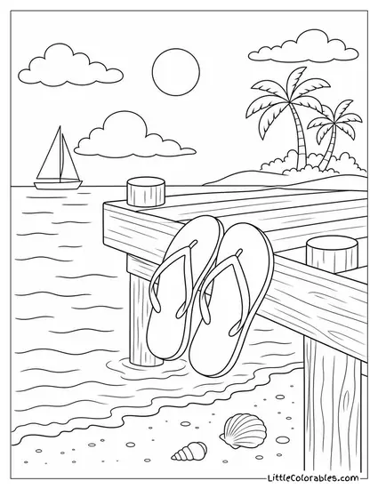 A Pair of Flip Flops Hanging Off the Edge of a Pier Coloring Page