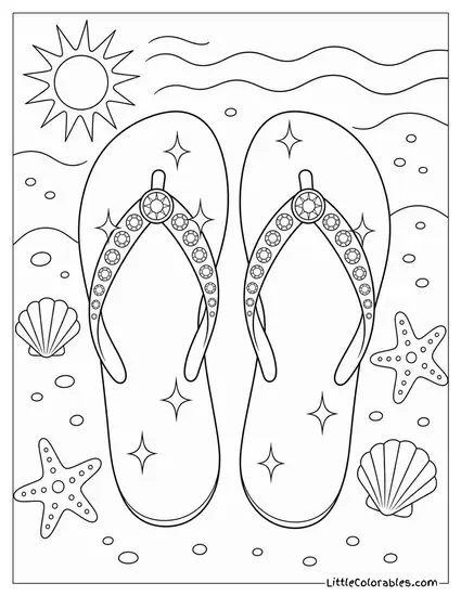 A Pair of Flip Flops With Sparkly Straps and Rhinestone Details Coloring Page