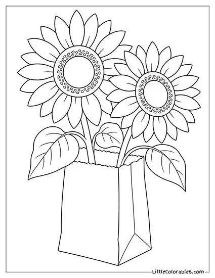 A Pair of Sunflowers in a Plain Brown Paper Bag Coloring Page