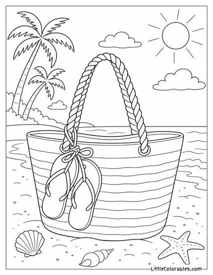 A Pair of Tiny Flip Flops Tied Together Hanging From a Beach Bag Coloring Page