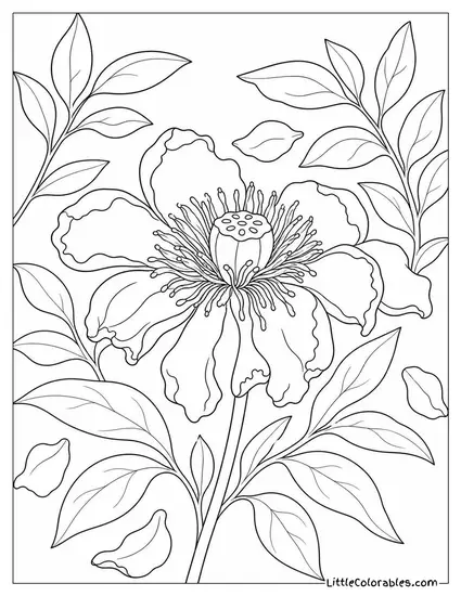 A Peony Bloom at the Very Last Stage Before Petals Drop Coloring Page