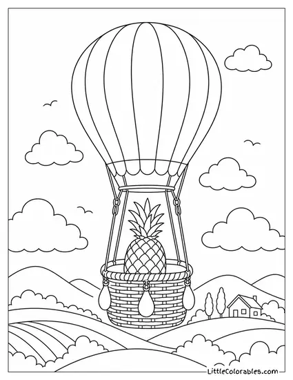 A Pineapple Resting in the Basket of a Hot Air Balloon Gondola Coloring Page