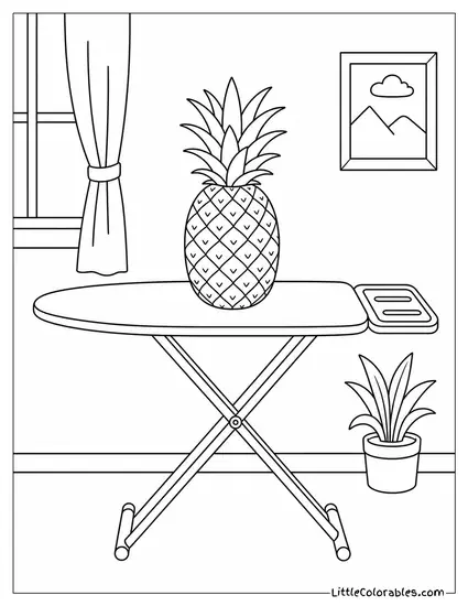 A Pineapple Resting on a Plain Ironing Board Coloring Page