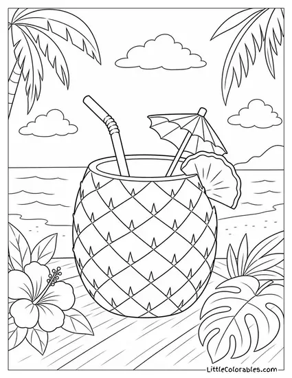 A Pineapple with the Top Carved Off as a Cup Coloring Page