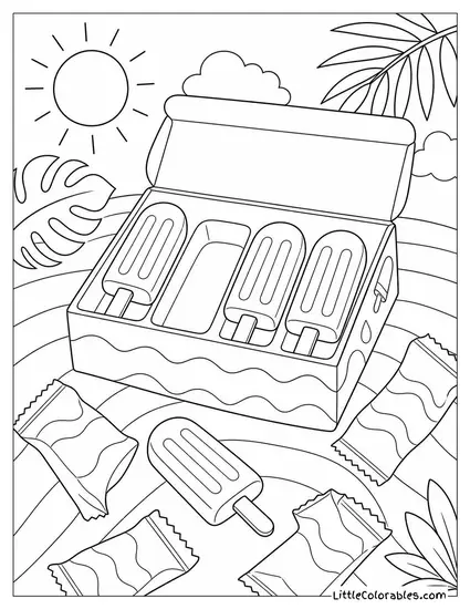 A Popsicle Box Opened With One Missing and Wrappers Scattered Around Coloring Page