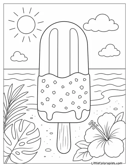 A Popsicle Dipped Halfway in Dark Chocolate With Sea Salt Coloring Page