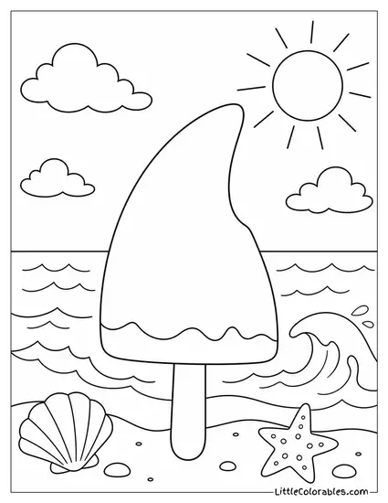 A Popsicle Shaped Like a Shark Fin in Deep Ocean Blue Coloring Page