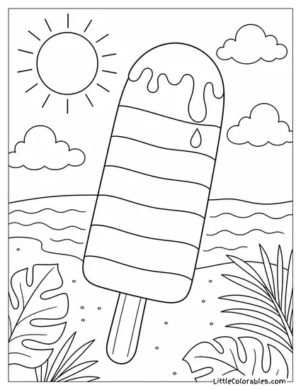 A Rainbow Popsicle With Six Layered Colors Melting at the Tip Coloring Page